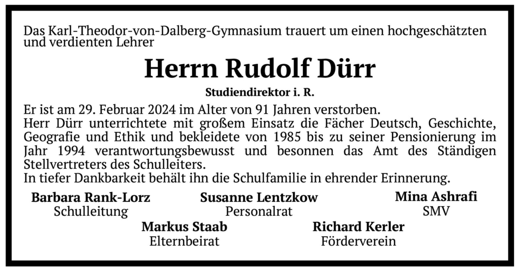 Nachruf Dürr